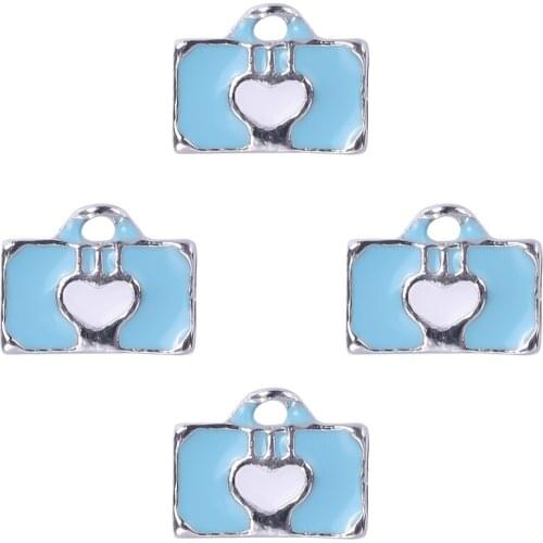 20Pcs Blue camera with heart alloy floating charms for living memory glass floating locket charms DIY jewelry