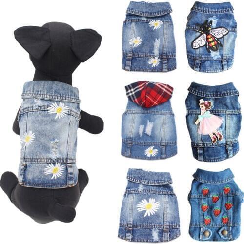2020 New Designer Daisy Embroidery Dog Coat Denim Jacket For Pitbull Chihuahua Cowboy Puppy Jeans Vest Xs-xxl Pet Clothing 10A