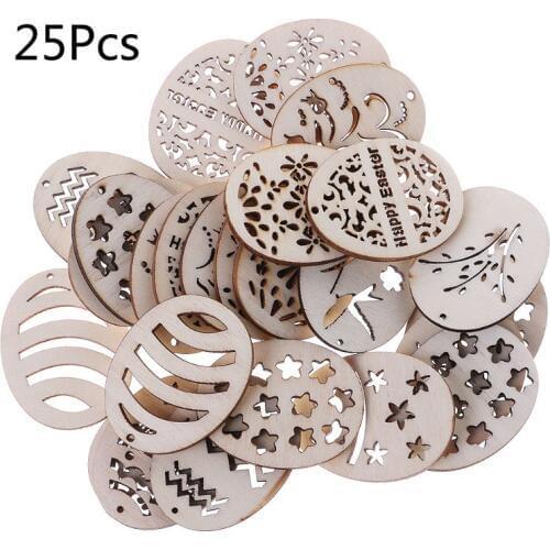 25Pcs/Bag Laser Cut Wood Embellishment Wooden Easter Egg Shape Craft Wedding Decor