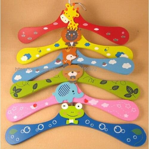50pcs New Cute Cartoon Animals Wooden Kids Clothes Hanger Baby Children Hanger 6 Styles DHL Free shipping