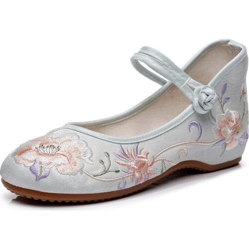 New Flower Embroidered Women Glossy Satin Cotton Fabric Ballet Flats Elegant Ladies Comfortable Casual Ballerinas Shoes