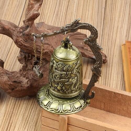 Buddhism Temple Brass Copper Dragon Bell Clock Carved Statue Lotus Buddha Buddhism Arts Statue Clock Home Decorative Crafts