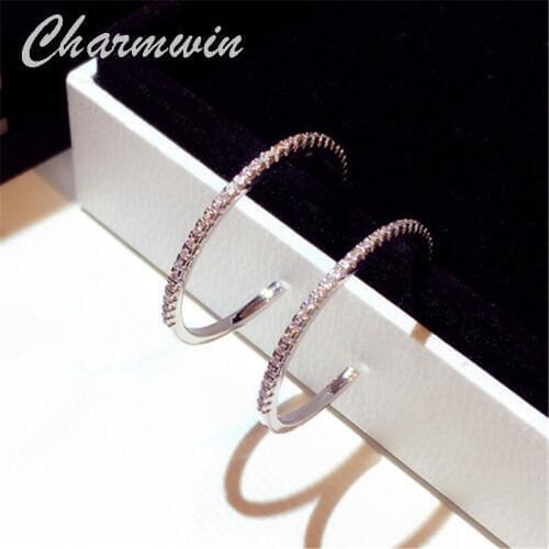 Charnwim New Fashion Women Exaggerated Rhinestone Circle Hoop Earrings Jewelry
