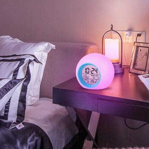Digital LED backlight screen Wake Up Light Color changing Desk Alarm Clock With Natural Sounds Sunrise Simulator snooze mode