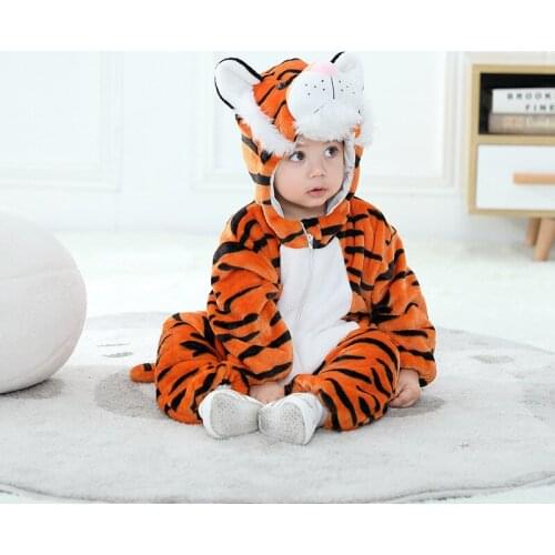 Cartoon Baby One-Piece Romper Autumn Winter Overall Newborn Baby Boys Girls Hooded Jumpsuit Warm Infant Kids Clothing