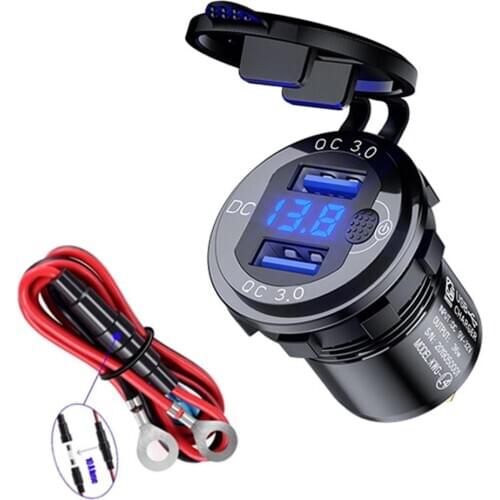 Dual QC 3.0 USB Charger Socket Power Outlet Adapter LED Voltmeter Push Button Switch Waterproof For Car Motorcycle RVs Boat Bus