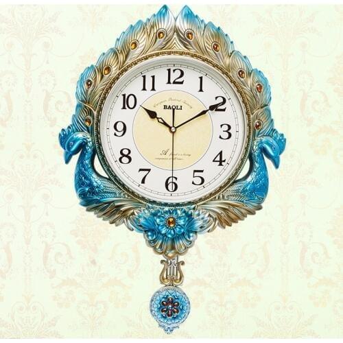 European Retro Swing Wall Clock Living Room Simple Wall Clock Bedroom Mute Peacock Quartz Wall Clocks Clocks Wall Home Decor