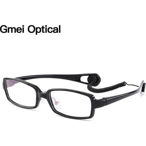 Gmei Optical Ultra-light Flexible TR90 Comfortable Safe Full Rim Kids Eyeglasses Frames Saddle Bridge Anti-drop Lanyard H8023