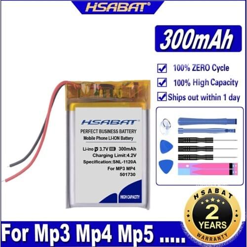 HSABAT 501730 300mAh Battery for Mp3 Mp4 Mp5 DIY PAD DVD E-book headset Batteries