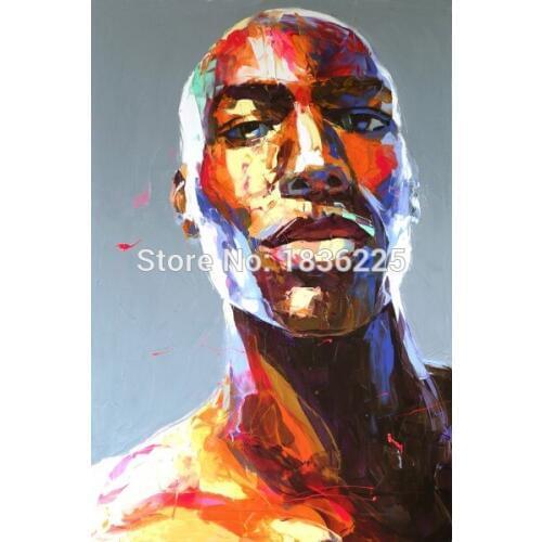 Knife painting hand-painted oil wall bald man face art home decoration modern abstract portrait oil painting on canvas