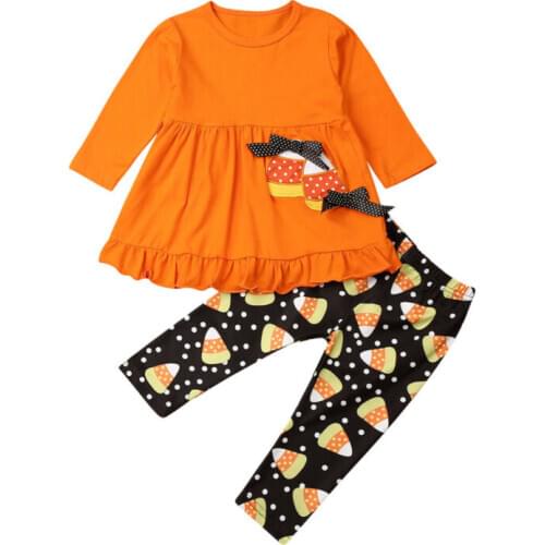 1-5Years Halloween Toddler Baby Girl Clothing Set T-shirt Tops Tunic + Dot Pants Leggings Kid Girls Costume