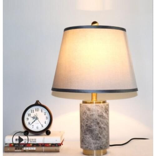 Brief Marble Stone Table Lamp with White Fabric Shade Golden Rack Bedroom Adornment Bedside Lamp Desk Lamp