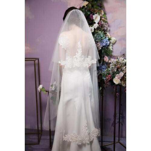 2t Lace cathedral veil, hand-beaded wedding veils, bridal lace vail, chapel elegant ivory veil headpiece& comb