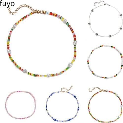 Summer Boho Colorful Daisy Resin Seeds Beads Handmade Collar Pearl Clavicle Choker Necklaces for Women Jewelry chains