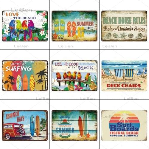 Summer Seaside Travel Metal Tin Sign Beautiful Life Color Plaque Vintage Iron Painting Home Decoration Restaurant Wall Sticker