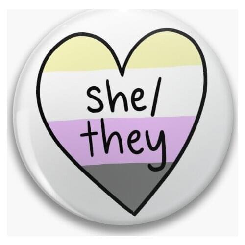 SheThey Pronouns Soft Pin Badge Fashion Decor Women Lover Cartoon Metal Jewelry Collar Creative Hat Cute Gift Lapel Pin Funny