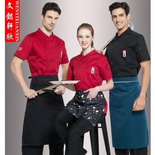 Chef Wear Short Sleeved Summer Shirt Chef Clothes Hotel Western Food Service Men Women Kitchen Work Uniform Plus Size B-6419