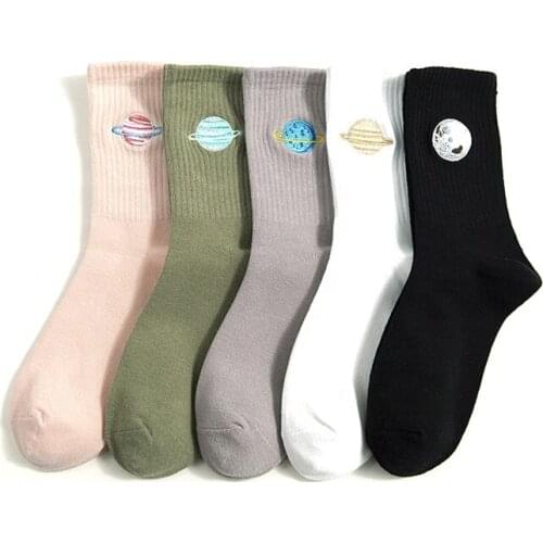 Autumn Winter New Style School Style Celestial Body Compression Sport Cotton Socks Embroidery