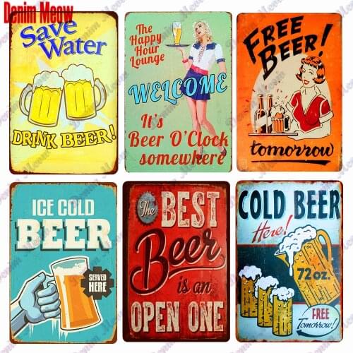 Ice Cold Beer Plaque Vintage Metal Signs SAVE WATER DRINK BEER Retro Wall Art Poster Pub Cafe Club Bar Home Decor Mix Order WY31