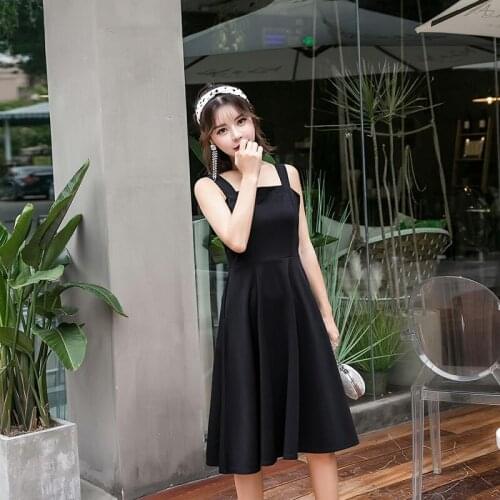 Summer Autumn Women Strap Dress Sexy Solid Slim Lady Vintage Little black dress Fashion Temperament Dresses New 2021