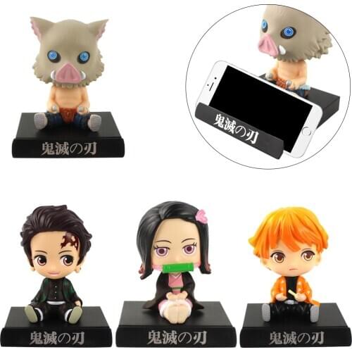 Bobble Head Demon Slayer Kimetsu no Yaiba Kamado Tanjirou Nezuko Inosuke Zenitsu Phone Holder Car Decoration Action Figure Toys