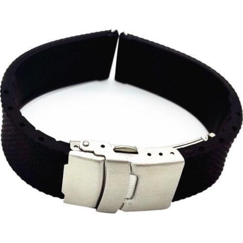 20 22 24mm Silicone Rubber Stainless Steel Double Click Folding Clasp Watch Band Strap Straight End Bracelet Black Watchband