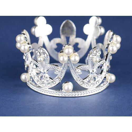 Luxury Gold Silver Color Hair Jewelry Pearl Crystal Small Round Baby Tiaras Crown Child Party Birthday Wedding Hair Accessoreies