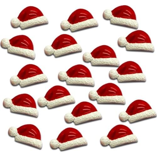 LF 20Pcs Christmas Hats Resin Decoration Crafts Flatback Cabochon Embellishments For Scrapbooking Kawaii Cute Diy Accessories