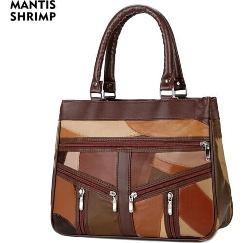 Genuine Leather Bags Women Top-Handle Bags Sheepskin Handbags Women Bag Designer Soft Shoulder Bag Lady Patchwork Crossbody Bag