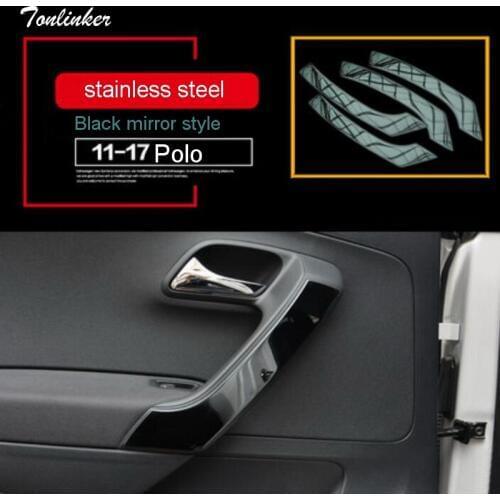 Tonlinker Cover Stickers for VW Volkswagen Polo 2011-17 Car Styling 4PCS Stainless steel Door Armrest Decoration cover sticker