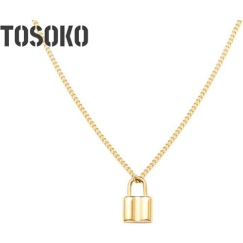 TOSOKO Fashion Jewelry Exquisite Small Lock Pendant Necklace Womens Fashion Clavicle Chain BSP447