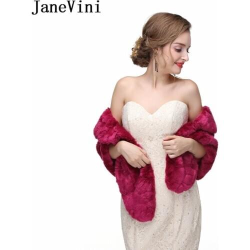 JaneVini fourrure mariage Faux Fur Cape Formal Bridal Boleros Wedding Jacket Women Bolero Cloak Bride Wraps Fake Fox Fur Stoles