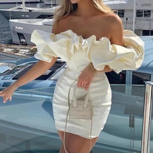 2020 Sexy Summer Dress Sleeveless White Puff Strapless Women Mini Dress Fashion Women Dress