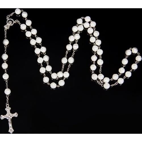 2021 New Fashion Handmade Round Glass Bead Catholic Rosary Quality Bead Cross Necklace Beads Cross Religious Pendants Necklace