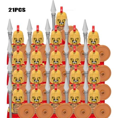 21PCS Military Royal King Knight Roman Spartacus Medieval Soldier Red Lion Statue Child Clone Minifigure DIY Building Block Toy