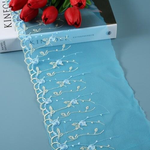 30Yards Purple Blue Pink Mesh Embroidery Lace Fabric Embroidered Lace Trims Lingerie Bra Dress Sleeve Decoration DIY