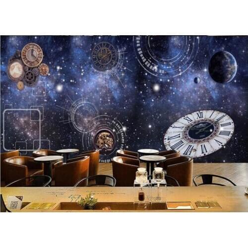 3d wallpaper custom photo mural on the wall Blue universe starry sky clock gear bar coffee shop decor wall paper for living room