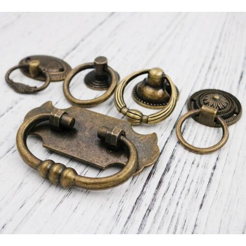 4pcs Vintage Znic alloy Cabinet Knobs Drawer Dresser Door Bin Cupboard Drop Ring Pulls Antique Brass Handle