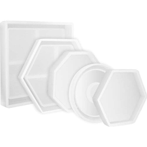 5Pcs Diy Coaster Silicone Mold Included Square Hexagon Circle Octagon Mold For Resin, Concrete, Cement, Home Decoration