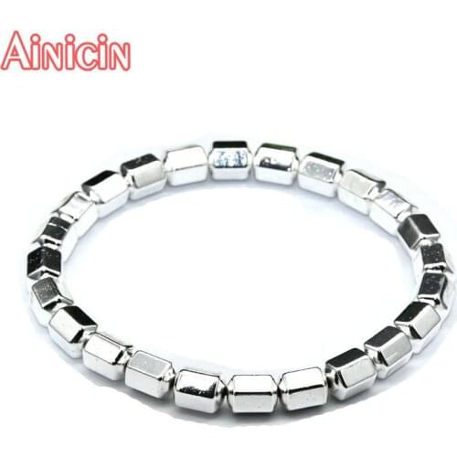 5pcs High Quality Silver Rose Gold Palting 6x8mm Hexagon Prism Beaded Elastic Bracelets For Women Jewelry