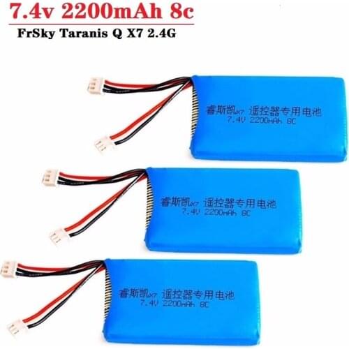 7.4V 2200mAh Lipo Battery for FrSky Taranis Q X7 Dx6e Dx6 Transmitter Spektrum DX8 Rc Spare Part 2S Rechargeable Battery 3Pcs