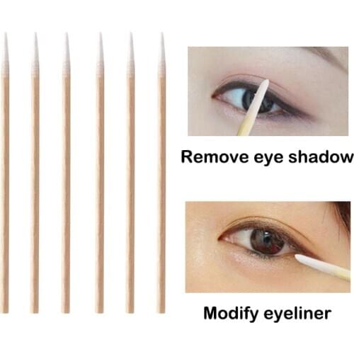 Permanent Makeup Tattoo Accessory Disposable Wood Cotton Buds Swabs Ear Clean Stick Eyelash Extension Glue Removing Tool 100pcs