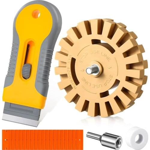 Wheel Decal eraser plastic double edged razor blade scraper rubber eraser wheel car decal sticker remover with drilling adapter