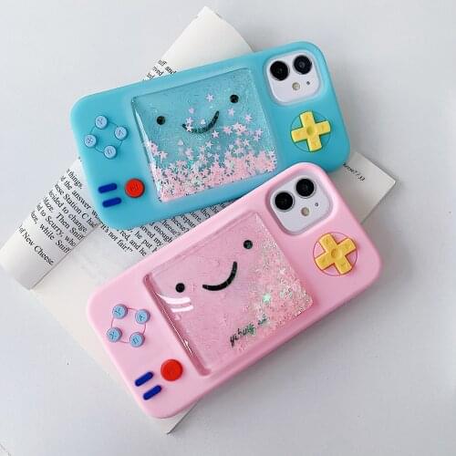 3D Cartoon Games Console Case for iPhone 12 11 Pro Max 6 6S 7 8 Plus X XS XR SE 2020 Quicksan Glitter Heart Liquid Slicone Cover