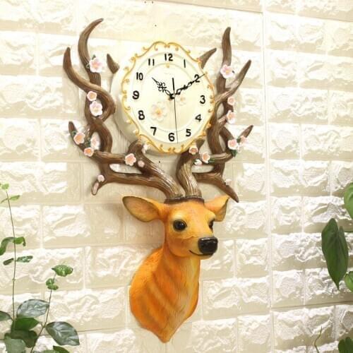 DIY deer head creative clock wall clock Nordic living room decorative clock home electronic quartz clock