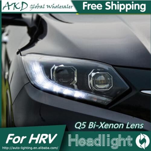 For Car HONDA HRV Headlights 2014-2018 DRL Day Running Light LED Bi Xenon Bulb Fog Lights Car Accessory honda Vezel Head Lamp