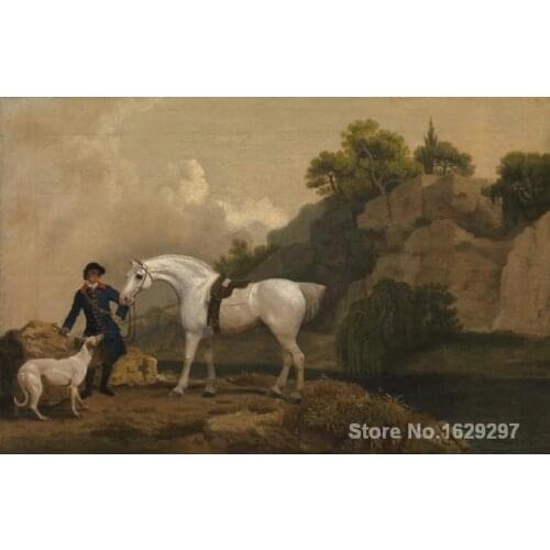 Paintings for living room A Grey Hunter with a Groom and a Greyhound at Creswell Crags George Stubbs High quality Hand painted