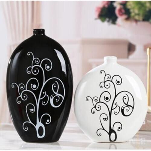 Ceramic decorations, black and white vases, creative home modern crafts, wedding decoration, flower arrangement