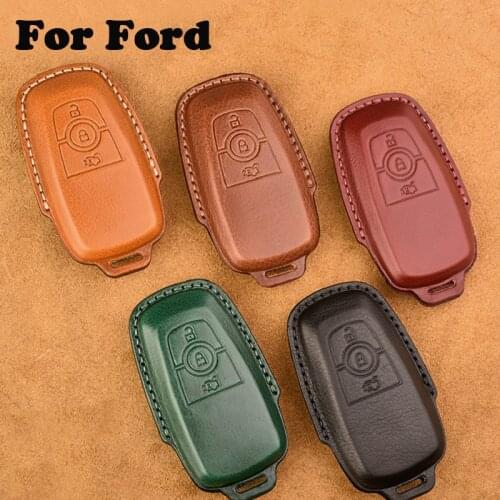 Leather Smart Key Fob Case Cover for Ford Edge Fusion Mustang Explorer Expedition F150 F250 F-350 Auto Accessories Ring