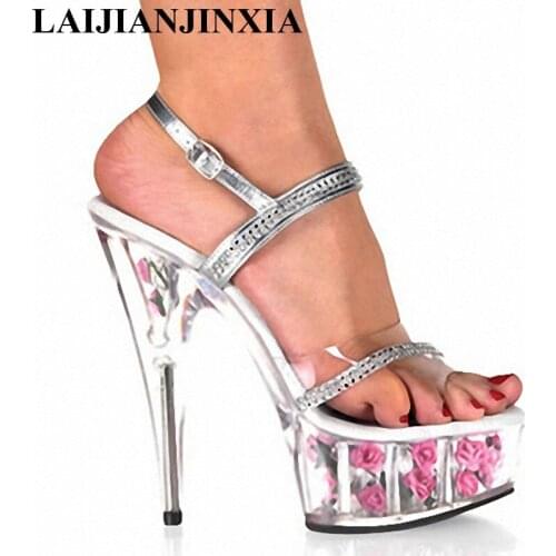 LAIJIANJINXIA Summer 15cm High Heel Sandals Women Transparent Platform Shoes Party Wedding Pumps Super High Heels Wedding Shoes